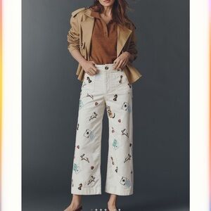 Anthropologie Maeve White Wide Leg Pants with Playing Card Print